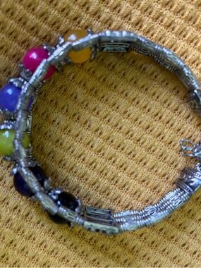 Rainbow gum ball beaded bracelet with silver.